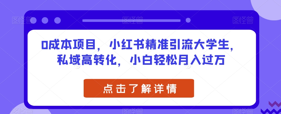 0成本项目，小红书精准引流大学生，私域高转化，小白轻松月入过万【揭秘】