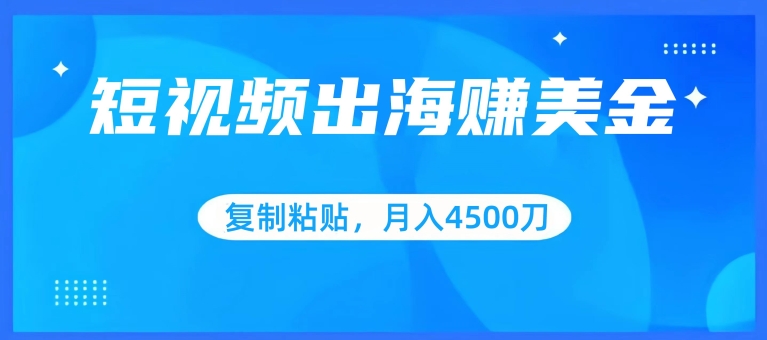 短视频出海赚美金，复制粘贴批量操作，小白轻松掌握，月入4500美刀【揭秘】